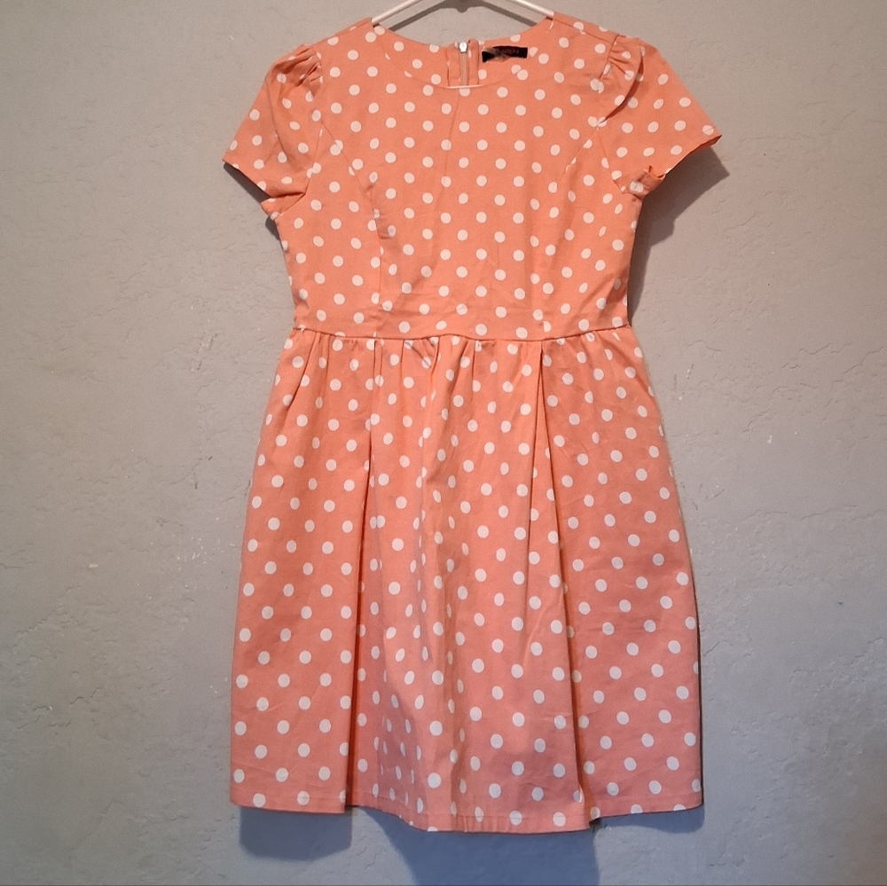 Xtaren Peach Polka Dot Short Sleeve Y2k Retro SzM Zip Sundress